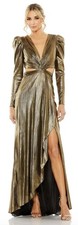 Mac Duggal Antique Gold Princess Sleeve Cut Out Metallic Dress - Size 6 NWT