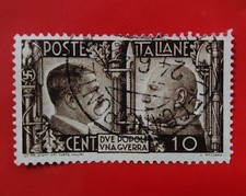Briefmarke Italien 1944 - 10 Cent - Hitler & Mussolini - Gestempelt