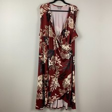 Catherines Effortless Faux Wrap Midi Dress Size 3X Burgundy Floral Sleeveless