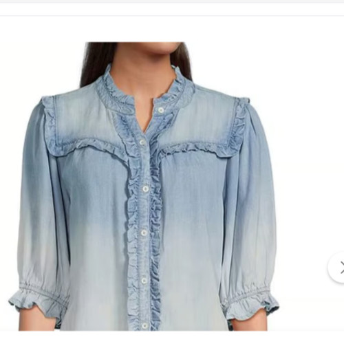 Democracy Ruffled Lantern Sleeve Button-Down Top … - image 1