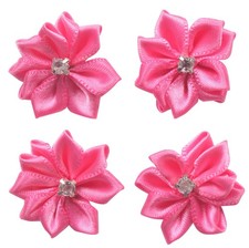Rose Satin Ribbon Flowers Bows Rhinestone Appliques 1.1 Inch Craft 60 PCS