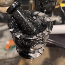 Mortar & Pestle Black and White Marble Spice Grinder 4"  Tall and 3" Deep