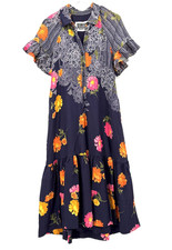 Anthropologie Floral Motif Ruffle Sleeve Midi Dress Size S Blue Boho Flowy