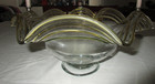 Czech Bohemian Art Glass Bowl Vintage Clear with GOld ribbons scalloped RARE — photo 1