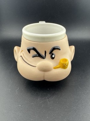 Vintage 1980's Popeye The Sailor Man Features 3D Face Plastic Figural Mug Cup