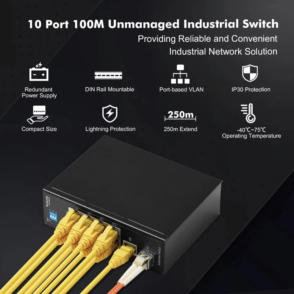 10 Port Industrial Switch 8 X 10/100Mbps & 1 X 10/100/1000 & 1 Gigabit SFP - Image 2 of 4