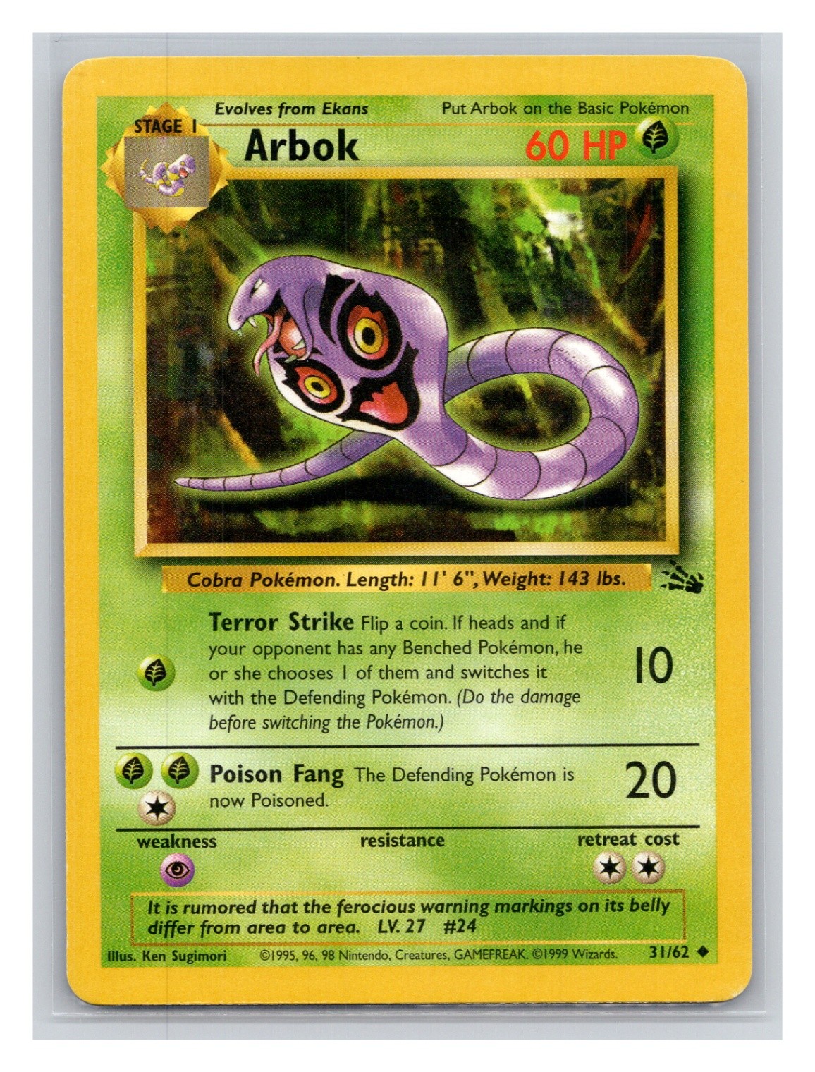 Pokémon TCG Arbok 31/62 Fossil Unlimited LP