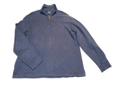 Polo Ralph Lauren Sweater Mens Large Blue Cotton Quarter Zip Mock Neck Pullover