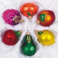 Yolochka Fruit and Berry Glass Ornament Set Russian Christmas Ornaments 6-pc