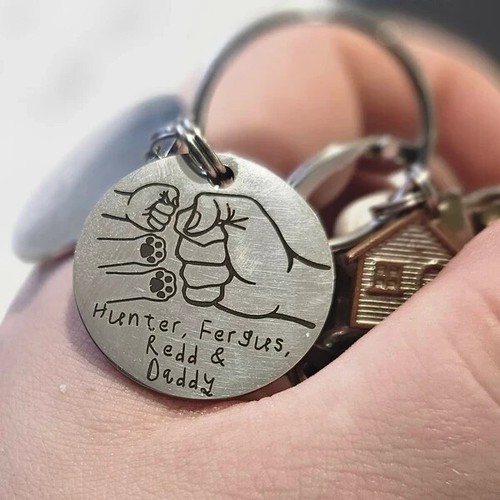 Daddy Keyring Custom Fist Bump Dad Child Pet Gift for Father or Grandpa