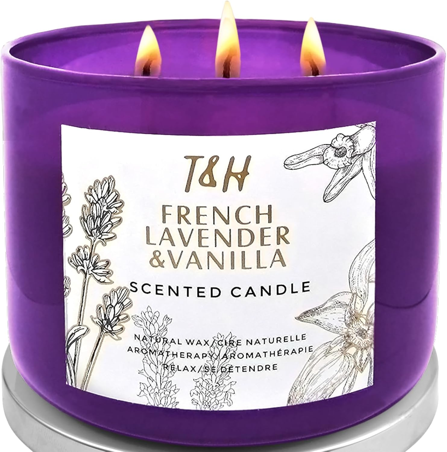 Lavender Vanilla Aromatherapy Candle 3-Wick | Scented Candle for Home | 15.8 Oz
