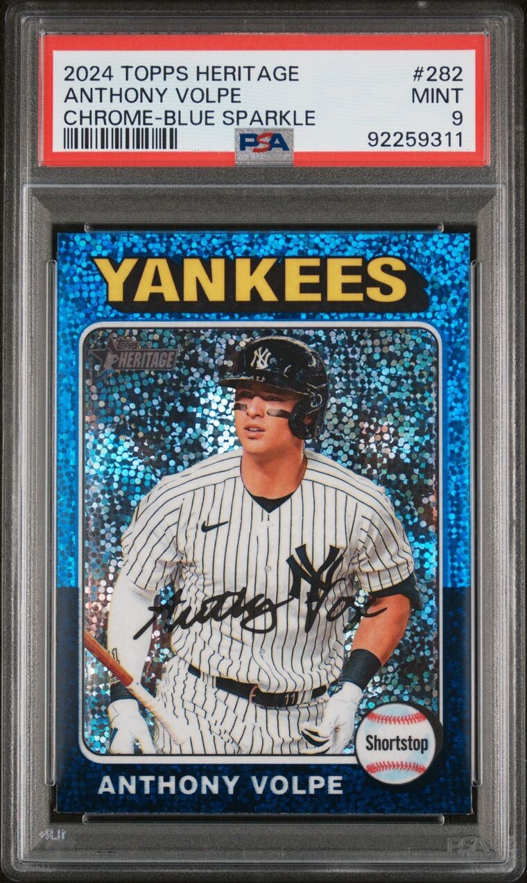 2024 Topps Heritage Chrome Blue Sparkle #282 Anthony Volpe PSA 9 Mint