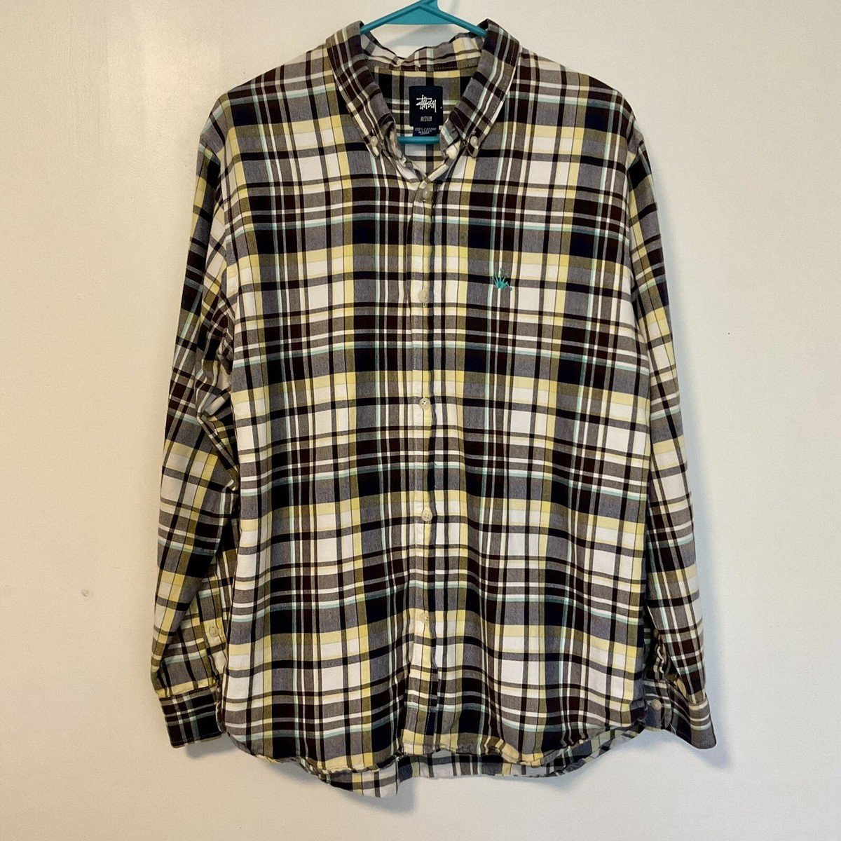 Vintage Stussy Embroidered Crown Plaid Long Sleeve Shirt Size M | eBay
