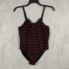 VTG Bodysuit Teddy Lingerie Size 1X Sheer Stretchy Lace With Hearts Valentines