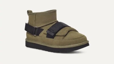 Ugg Ultra Mini Boots Suede size 7 utility army green black logo strap wool  NEW
