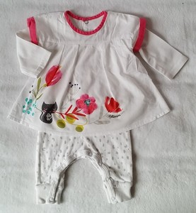 Combi Robe Blanche Rose Fleurs Bebe Fille Ete 1 Mois Catimini Ebay