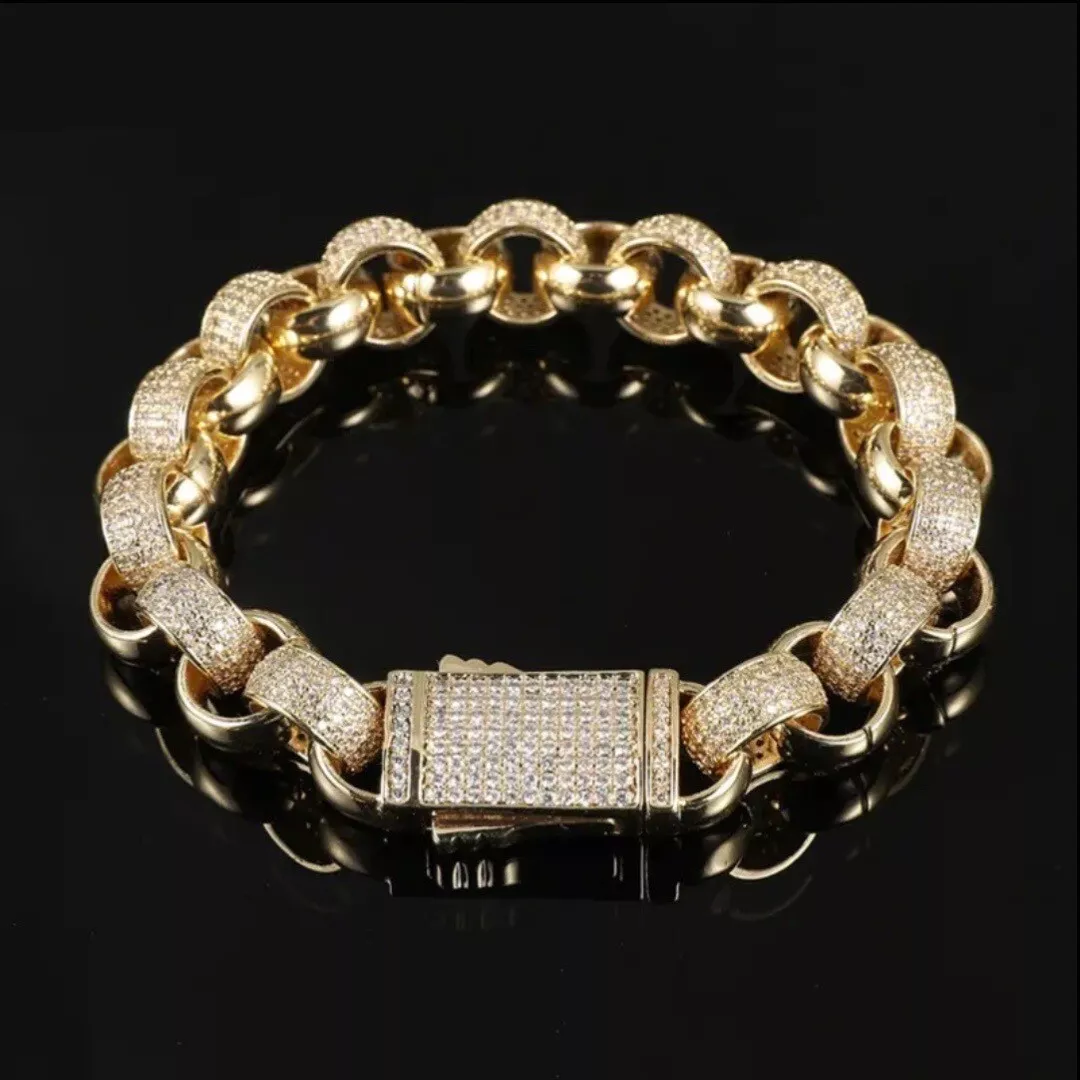 18K GOLD ICED 12mm Belcher Bracelet Men Women CZ Bling 8 Inch