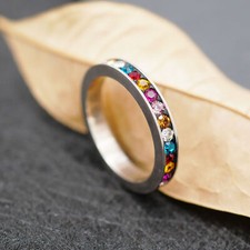 925 Sterling Silver Bohemian Boho CZ Thin Band Ring A3076