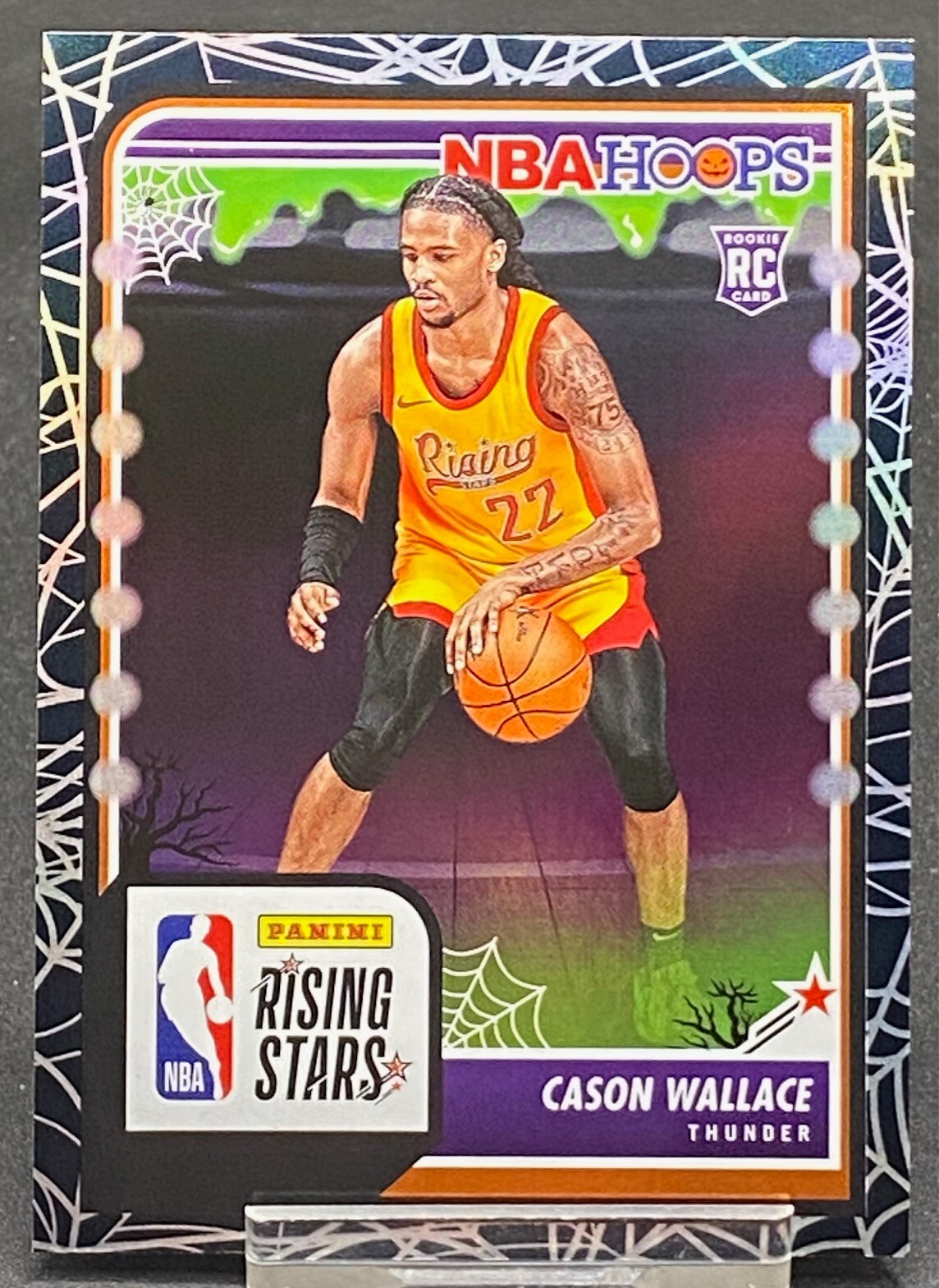 2023-24 HAUNTED HOOPS SPIDER WEB HOLO RISING STARS CASON WALLACE THUNDER ROOKIE