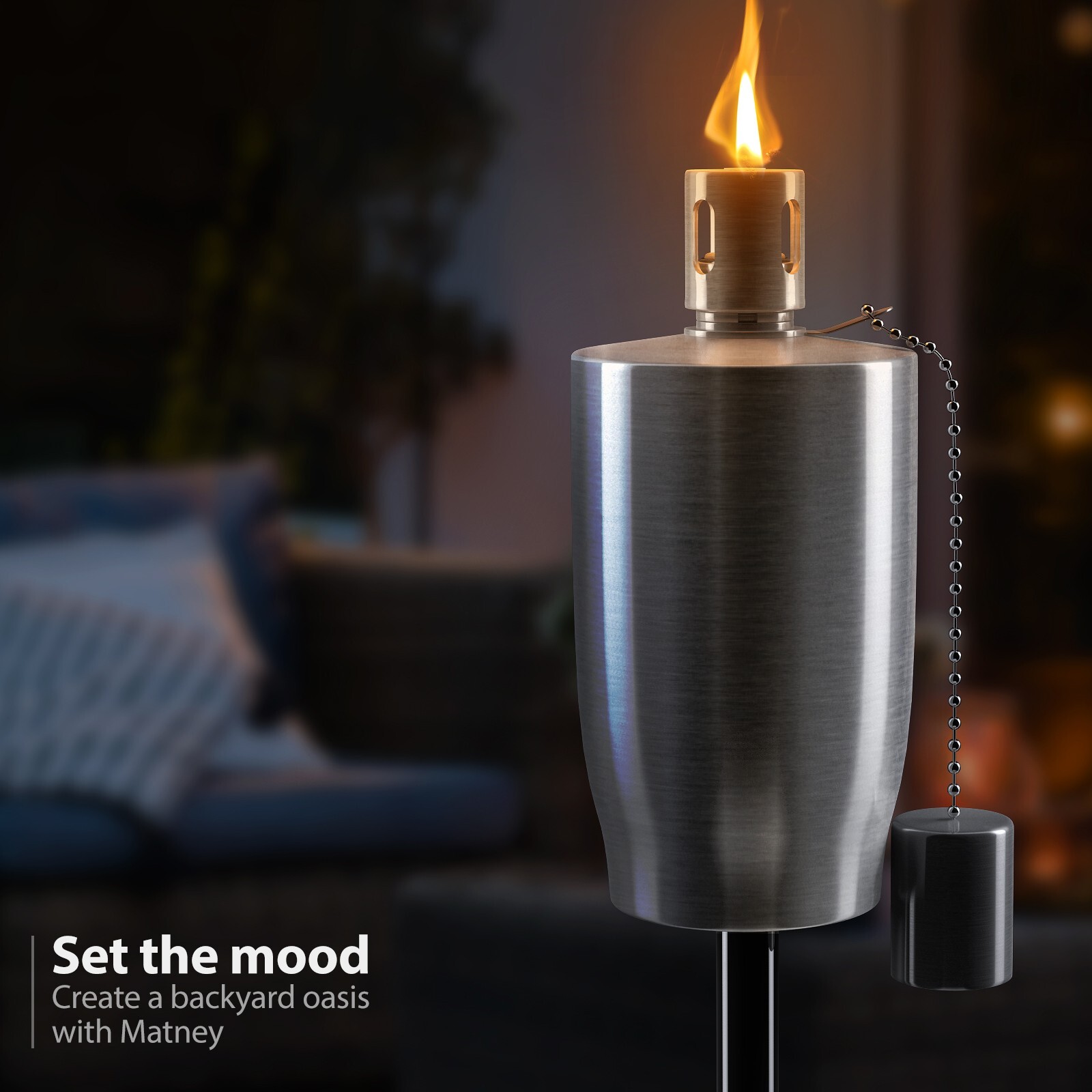 Matney Stainless Steel Outdoor Torches - 5 Ft Citronella Oil Lamp (Set of 4)