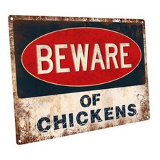 Beware of Chickens Metal Sign; Wall Decor for Farm and Country