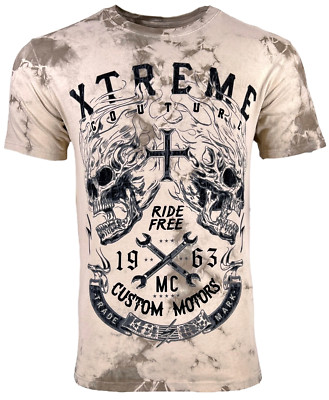 Xtreme Couture By Affliction Men's T-shirt Blazing Roadway Skull Biker S-3XL