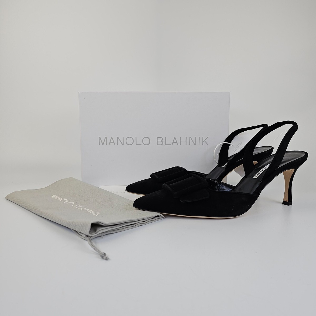 MANOLO BLAHNIK Maysli Black Suede 70mm Slingback Pumps New MANOLO BLAHNIK Maysli Black Suede 70mm Slingback Pumps New