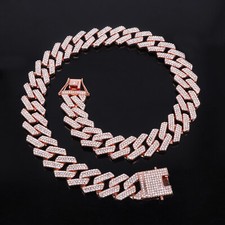 20MM Rose Gold Plated Iced CZ Out Solid Miami Cuban Link Bracelet Chain for Men