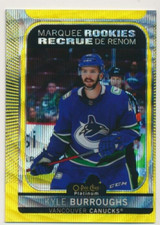 #263 KYLE BURROUGHS 2021-22 OPC Platinum NEON YELLOW SURGE MARQUEE RC CANUCKS