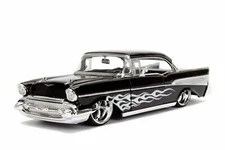JADA BIGTIME KUSTOMS BTK 1957 CHEVY BEL AIR BLACK / FLAME 1:24  NEW NO BOX