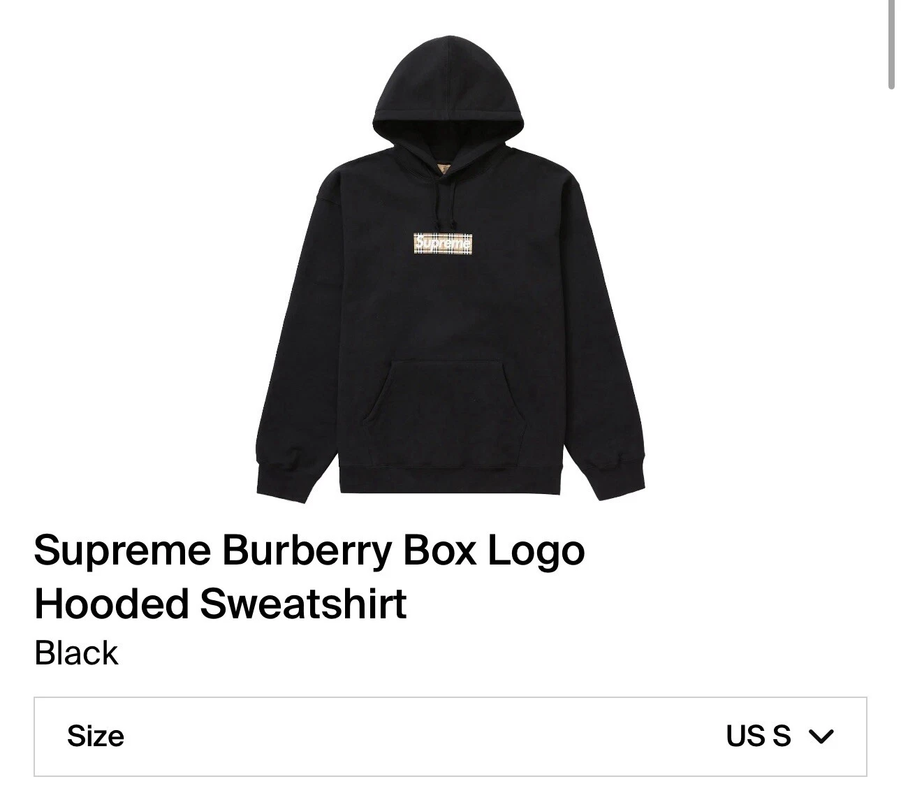 ✅Sweatshirt à capuche Supreme X Burberry Box Logo / Noir / Taille S / Envoi rapide??