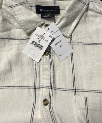 COTTON ON GARMENTS Men’s Camden Long Sleeve Shirt White Minimal Check XL - Picture 2 of 2