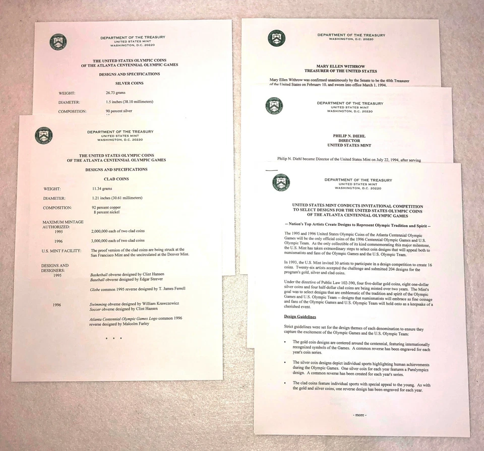 K146 XXVI OLYMPIAD ATLANTA 1996 - US MINT PRESS PACKET OF THE 1996 OLYMPIC COINS - Image 4 of 4