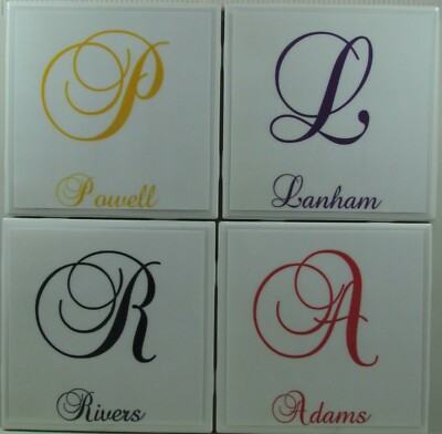 Personalized Natural Stone Ceramic Tile Drink Coasters - Set of 4 - Monogram 1 B
