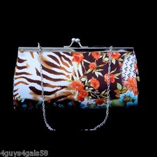 Classy Retro Floral ZEBRA CLUTCH PURSE Evening Bag w Removable Chain Strap