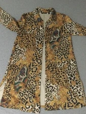 Iman Coat Womens Large Animal Print Baroque Long Open Front Jacket Boho Chic