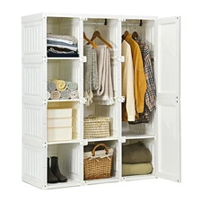 Portable Closet Clothes Foldable Armoire Wardrobe Closet w/8 Cubes Hanging Rods