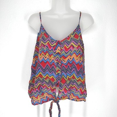 Silk Chevron Zigzag Tie Front Cami Top Rainbow Medium Flowy Indie Granola 70s