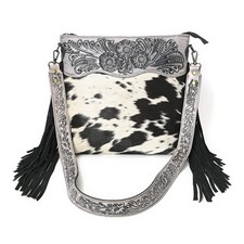 Crimson Handtooled Cowhide Shoulder Bag Cowgirl Purse With Hand Tooled Should...