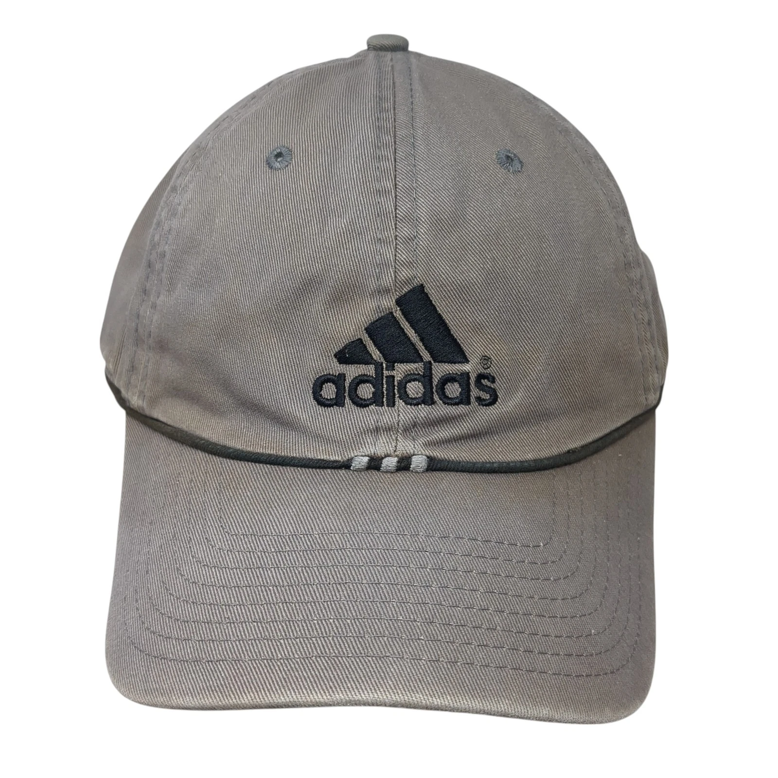 Adidas Slideback Hat Gray One Size Embroidered Trefoil Piping 6 Panel