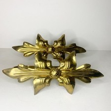 Vintage Curtain Tie Backs Set 2 Solid Brass Leaf Leaves Wall Hooks India 9.5 In