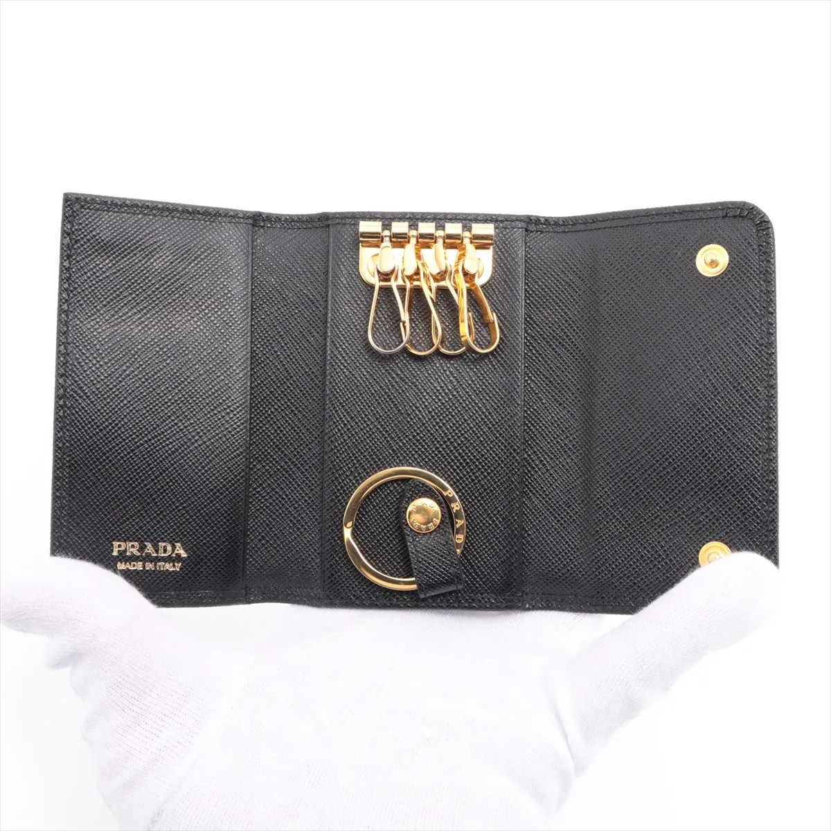 Prada Saffiano Metal 1PG004 Leather Key Case Black thumbnail 4