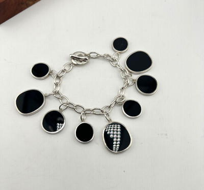Robert Lee Morris RLM charm bracelet 925 Sterling silver black Onyx charms 7'' L