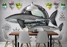3D Gray Shark B5921 Wallpaper Wall Mural Removable Self-adhesive Amy