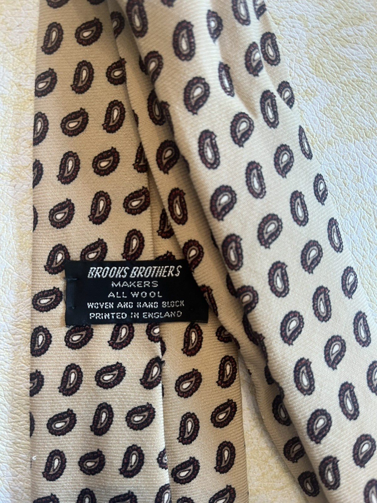 Vintage Brooks Brothers Makers Wool Tie - Made in England - Tan Mini Paisley thumbnail 2