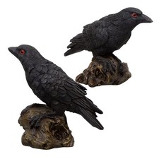 2PCS Resin Fake Crow Raven Statue Black Bird Model Halloween Decor