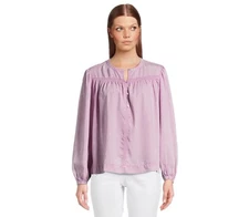 Time and Tru Women’s Smocked Top with Long Sleeves, Size XL 16-18 Soft Violet 