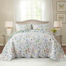 Queen Quilt Bedding Set - 3 Pieces Queen/Full-90"x 96" Green White
