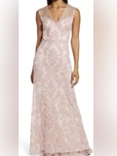 NWT Tadashi Shoji Embroidered Tulle Evening Gown in Petal Pink Size 12