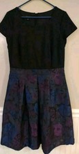 TALBOTS Dress Size 10 Black Top Brocade Bottom Purple And Blue Lined Dressy 